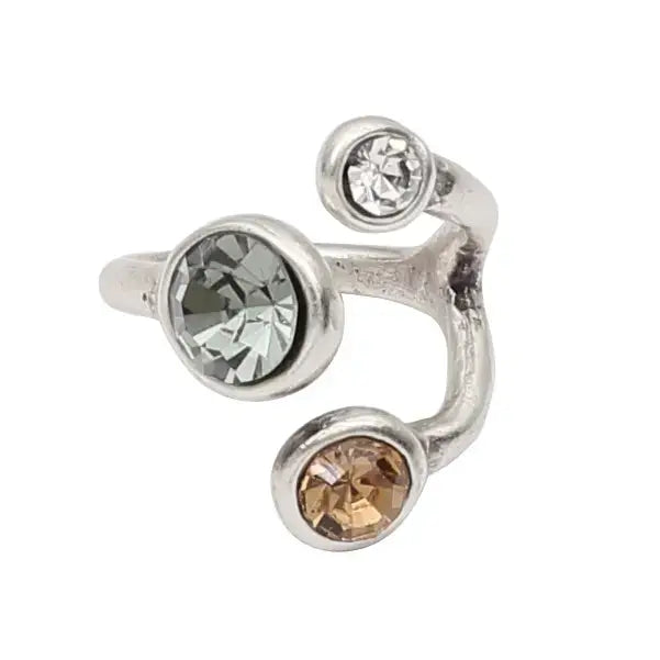 Toffee adjustable ring featuring Swarovski crystals and 925 silver plating, hypoallergenic for sensitive skin.