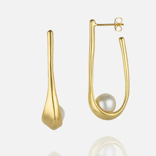 Nerissa elegant matte gold-plated hoops featuring faux pearls, 1¾ inches, crafted from high-quality brass
